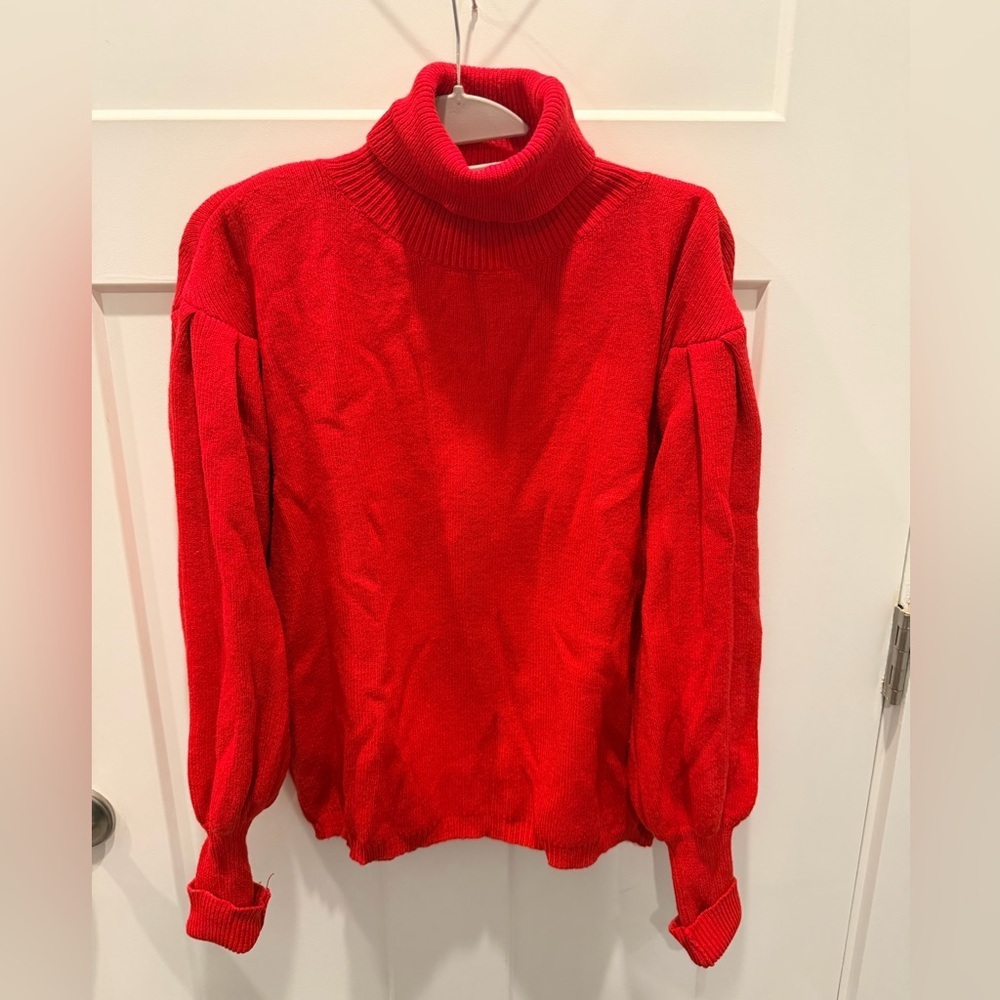Aaron & Amber
Red Ribbed Turtleneck Sweater | Medium | Cozy Winter Knit